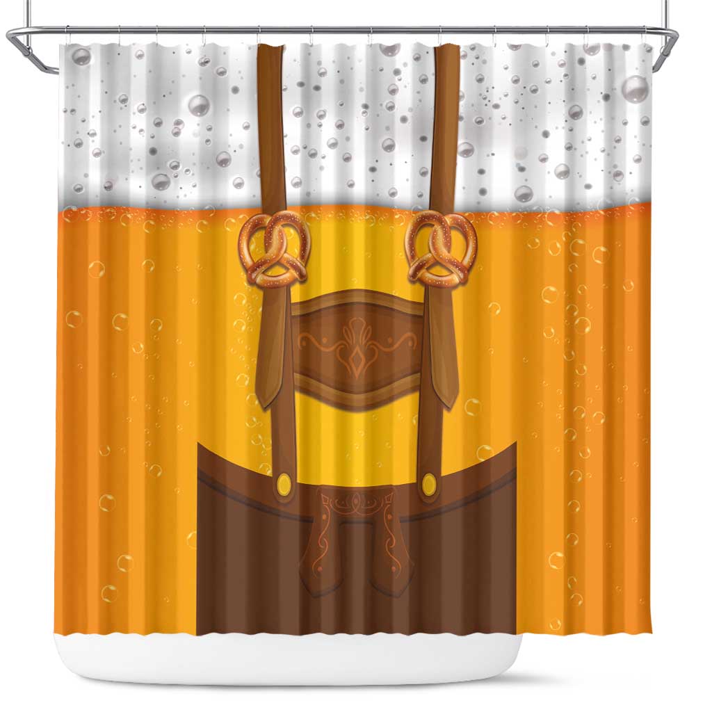 Traditional German Costume - Lederhosen and Soft Pretzel Shower Curtain Oktoberfest Beer Head Funny Style