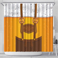 Traditional German Costume - Lederhosen and Soft Pretzel Shower Curtain Oktoberfest Beer Head Funny Style
