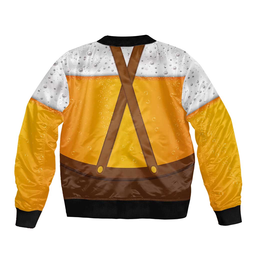 Traditional German Costume - Lederhosen and Soft Pretzel Sleeve Zip Bomber Jacket Oktoberfest Beer Head Funny Style