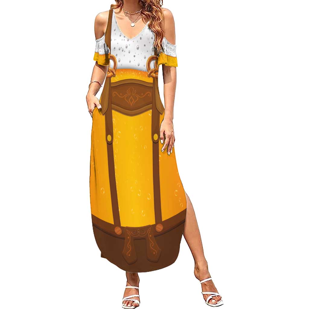 Traditional German Costume - Lederhosen and Soft Pretzel Summer Maxi Dress Oktoberfest Beer Head Funny Style
