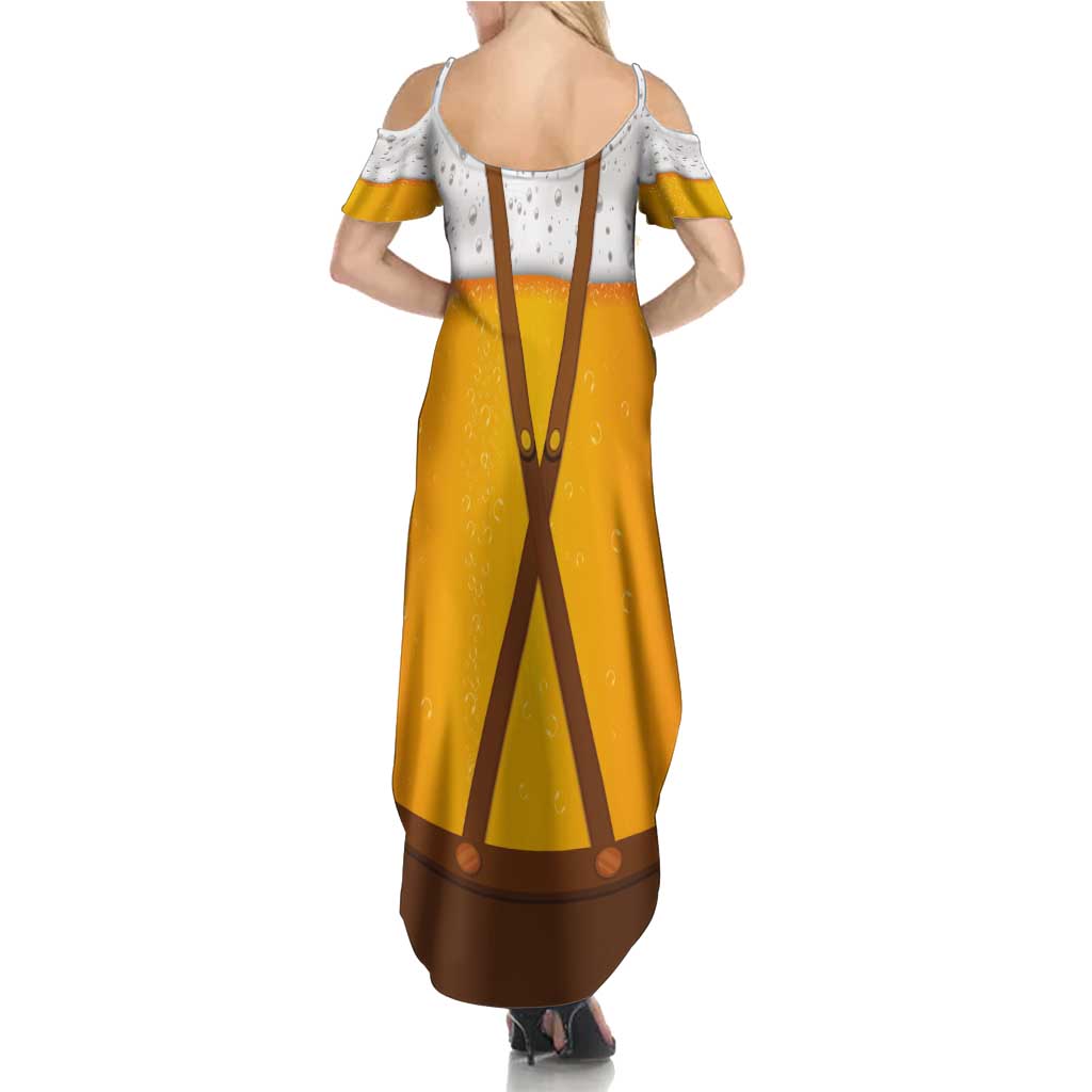 Traditional German Costume - Lederhosen and Soft Pretzel Summer Maxi Dress Oktoberfest Beer Head Funny Style