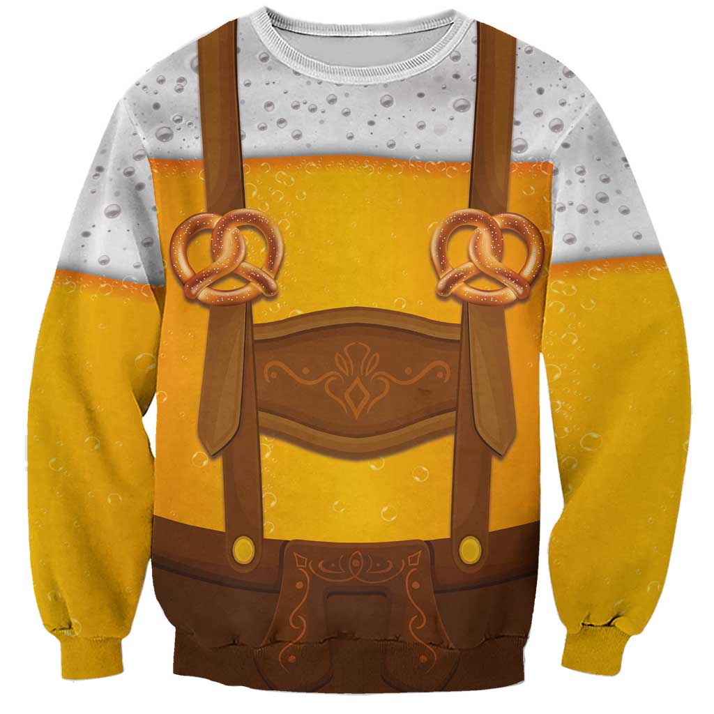 Traditional German Costume - Lederhosen and Soft Pretzel Sweatshirt Oktoberfest Beer Head Funny Style