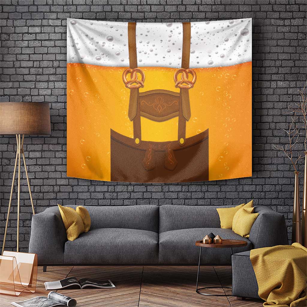 Traditional German Costume - Lederhosen and Soft Pretzel Tapestry Oktoberfest Beer Head Funny Style