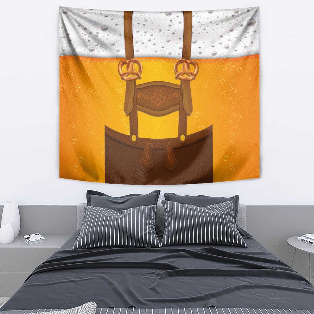 Traditional German Costume - Lederhosen and Soft Pretzel Tapestry Oktoberfest Beer Head Funny Style