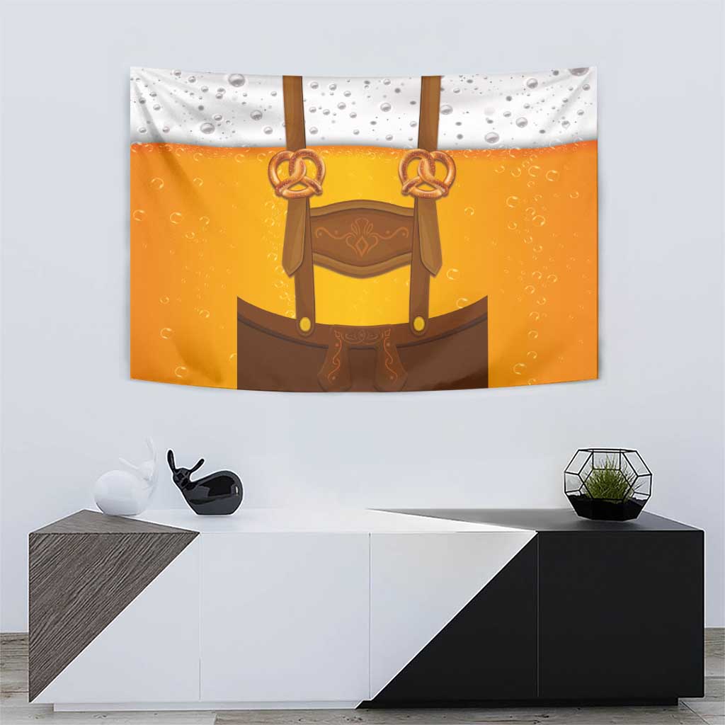 Traditional German Costume - Lederhosen and Soft Pretzel Tapestry Oktoberfest Beer Head Funny Style