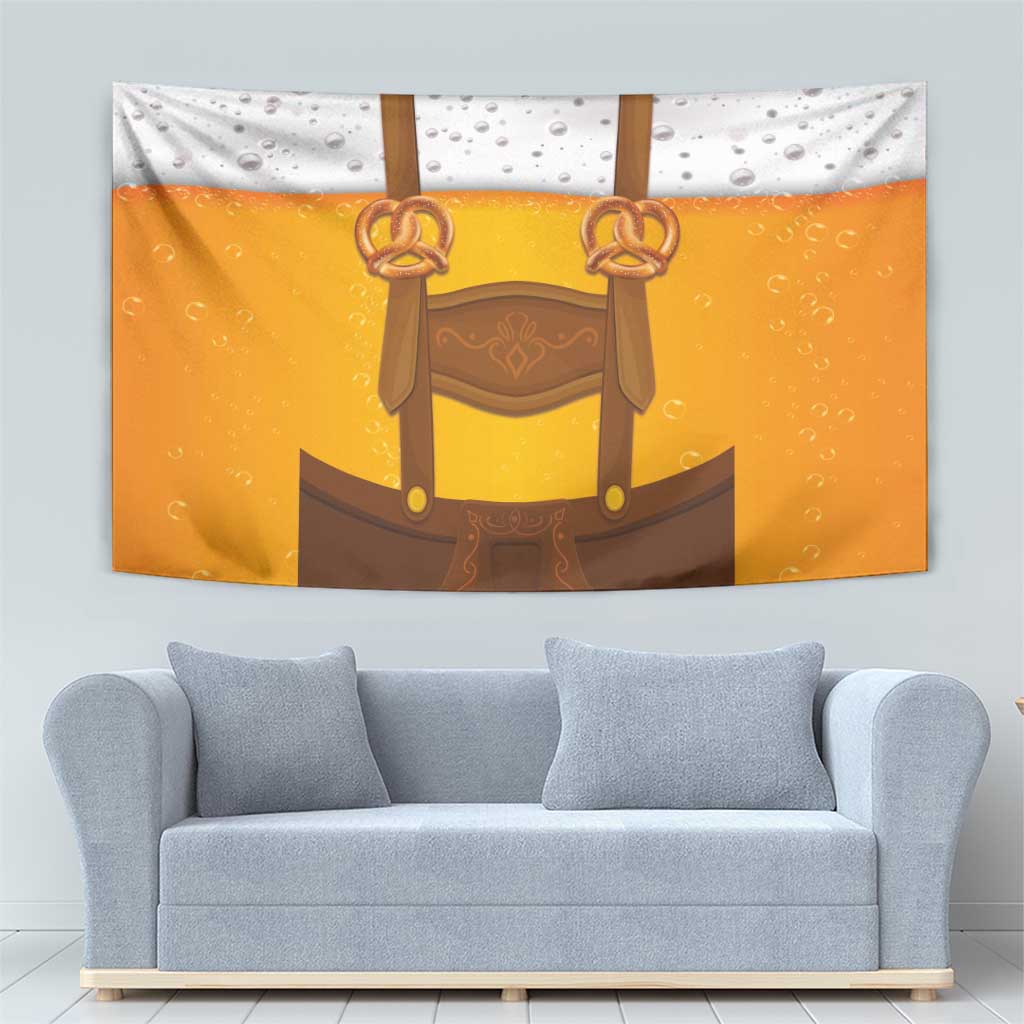 Traditional German Costume - Lederhosen and Soft Pretzel Tapestry Oktoberfest Beer Head Funny Style