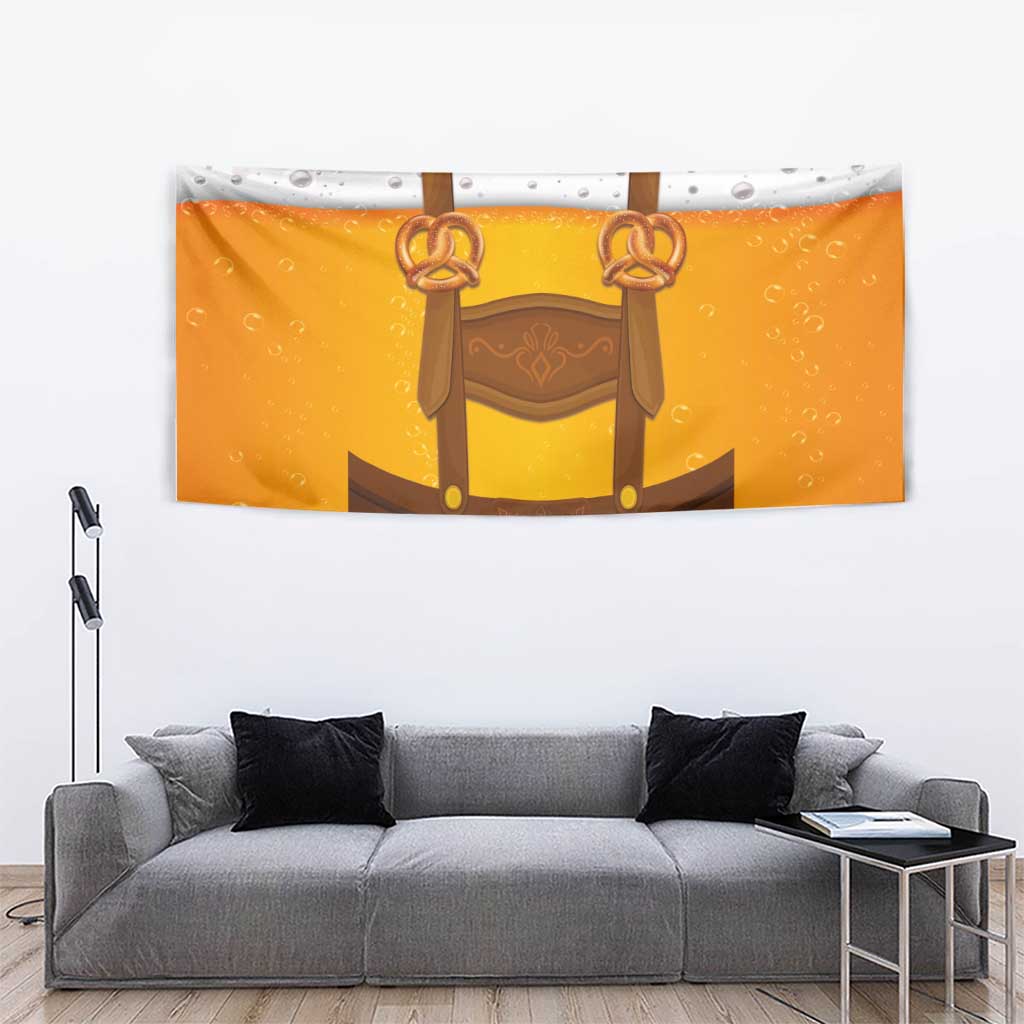 Traditional German Costume - Lederhosen and Soft Pretzel Tapestry Oktoberfest Beer Head Funny Style