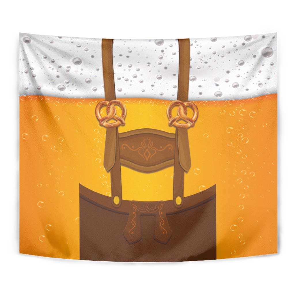 Traditional German Costume - Lederhosen and Soft Pretzel Tapestry Oktoberfest Beer Head Funny Style