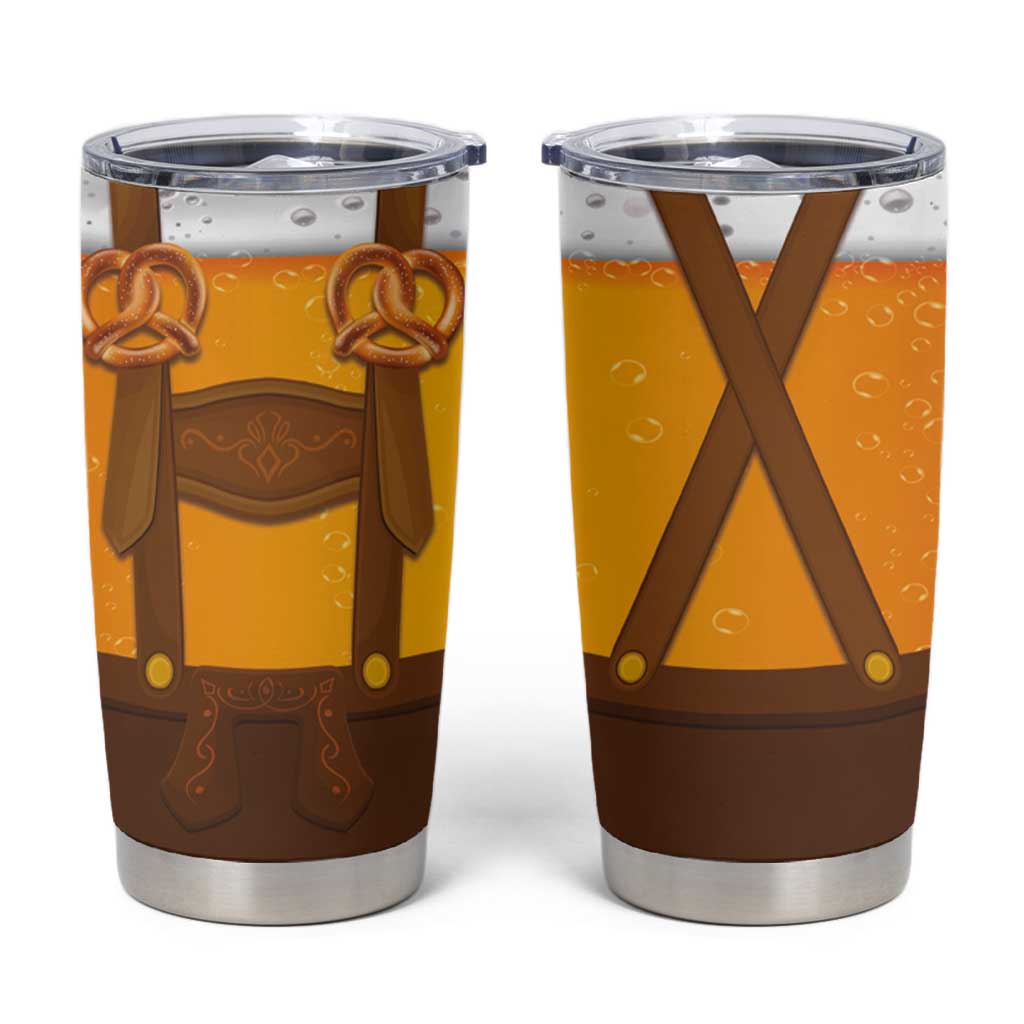 Traditional German Costume - Lederhosen and Soft Pretzel Tumbler Cup Oktoberfest Beer Head Funny Style