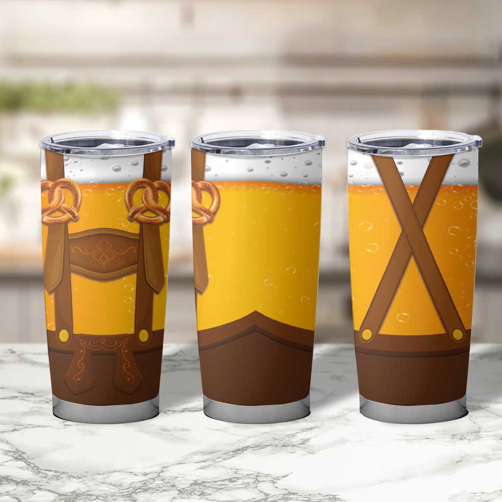Traditional German Costume - Lederhosen and Soft Pretzel Tumbler Cup Oktoberfest Beer Head Funny Style