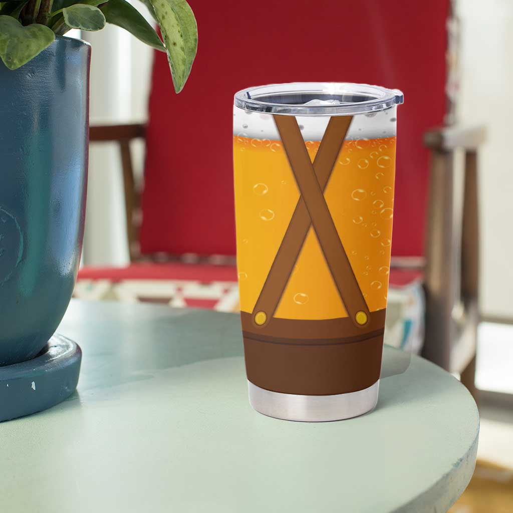 Traditional German Costume - Lederhosen and Soft Pretzel Tumbler Cup Oktoberfest Beer Head Funny Style