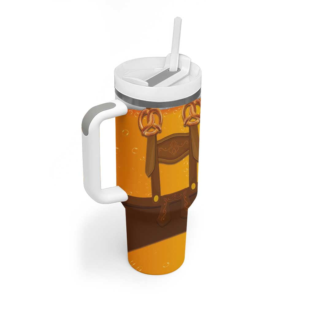 Traditional German Costume - Lederhosen and Soft Pretzel Tumbler With Handle Oktoberfest Beer Head Funny Style