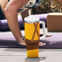 Traditional German Costume - Lederhosen and Soft Pretzel Tumbler With Handle Oktoberfest Beer Head Funny Style