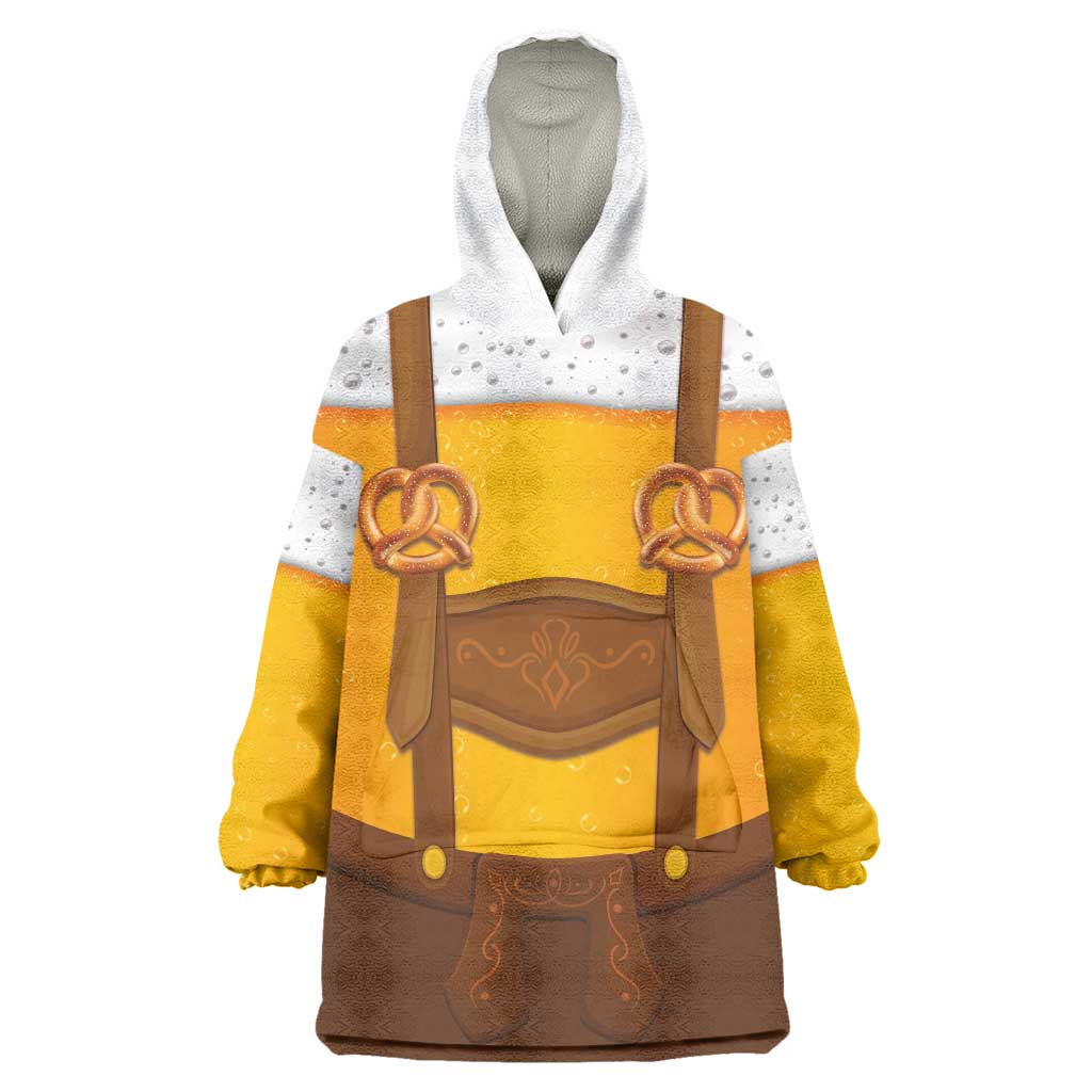 Traditional German Costume - Lederhosen and Soft Pretzel Wearable Blanket Hoodie Oktoberfest Beer Head Funny Style