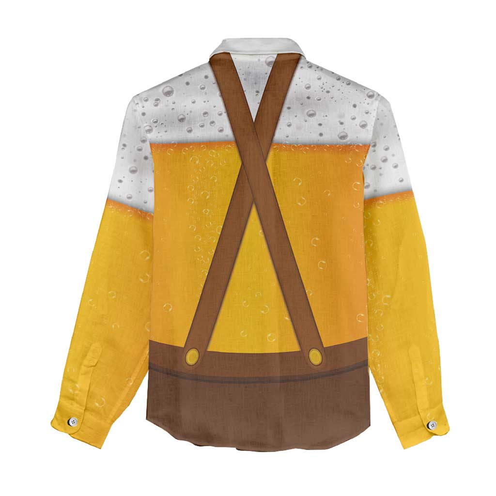 Traditional German Costume - Lederhosen and Soft Pretzel Women Casual Shirt Oktoberfest Beer Head Funny Style