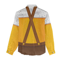 Traditional German Costume - Lederhosen and Soft Pretzel Women Casual Shirt Oktoberfest Beer Head Funny Style