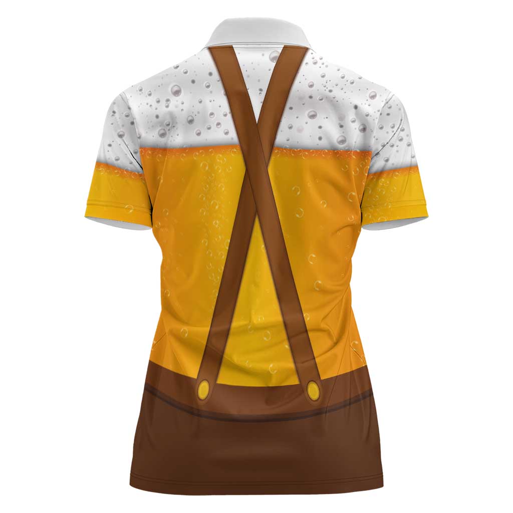 Traditional German Costume - Lederhosen and Soft Pretzel Women Polo Shirt Oktoberfest Beer Head Funny Style