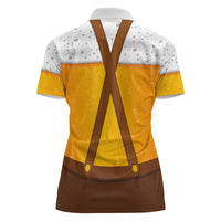 Traditional German Costume - Lederhosen and Soft Pretzel Women Polo Shirt Oktoberfest Beer Head Funny Style