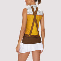 Traditional German Costume - Lederhosen and Soft Pretzel Women Sleeveless Polo Shirt Oktoberfest Beer Head Funny Style
