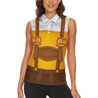 Traditional German Costume - Lederhosen and Soft Pretzel Women Sleeveless Polo Shirt Oktoberfest Beer Head Funny Style