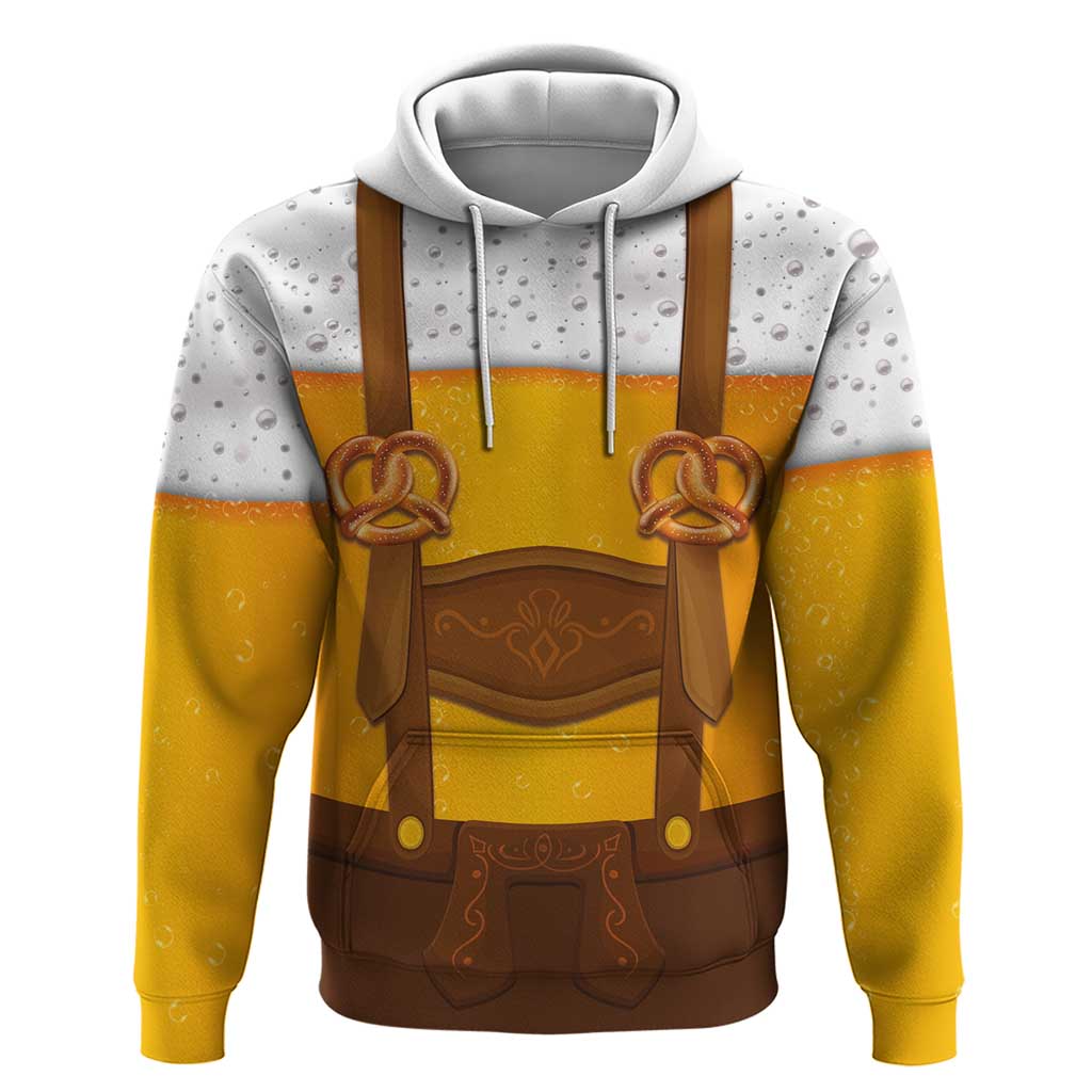 Traditional German Costume - Lederhosen and Soft Pretzel Zip Hoodie Oktoberfest Beer Head Funny Style