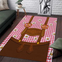 Traditional German Costume - Lederhosen and Soft Pretzel Area Rug Blue Plaid Pattern with Edelweiss Flowers