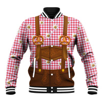 Traditional German Costume - Lederhosen and Soft Pretzel Baseball Jacket Blue Plaid Pattern with Edelweiss Flowers