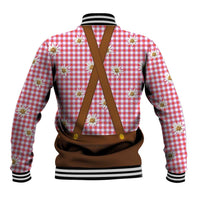 Traditional German Costume - Lederhosen and Soft Pretzel Baseball Jacket Blue Plaid Pattern with Edelweiss Flowers