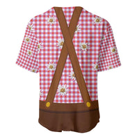 Traditional German Costume - Lederhosen and Soft Pretzel Baseball Jersey Blue Plaid Pattern with Edelweiss Flowers