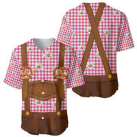 Traditional German Costume - Lederhosen and Soft Pretzel Baseball Jersey Blue Plaid Pattern with Edelweiss Flowers