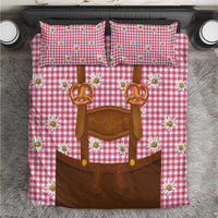 Traditional German Costume - Lederhosen and Soft Pretzel Bedding Set Blue Plaid Pattern with Edelweiss Flowers