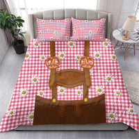 Traditional German Costume - Lederhosen and Soft Pretzel Bedding Set Blue Plaid Pattern with Edelweiss Flowers