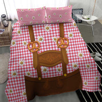 Traditional German Costume - Lederhosen and Soft Pretzel Bedding Set Blue Plaid Pattern with Edelweiss Flowers