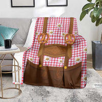 Traditional German Costume - Lederhosen and Soft Pretzel Blanket Blue Plaid Pattern with Edelweiss Flowers