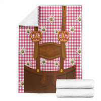 Traditional German Costume - Lederhosen and Soft Pretzel Blanket Blue Plaid Pattern with Edelweiss Flowers