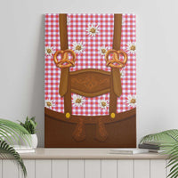 Traditional German Costume - Lederhosen and Soft Pretzel Canvas Wall Art Blue Plaid Pattern with Edelweiss Flowers