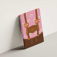 Traditional German Costume - Lederhosen and Soft Pretzel Canvas Wall Art Blue Plaid Pattern with Edelweiss Flowers