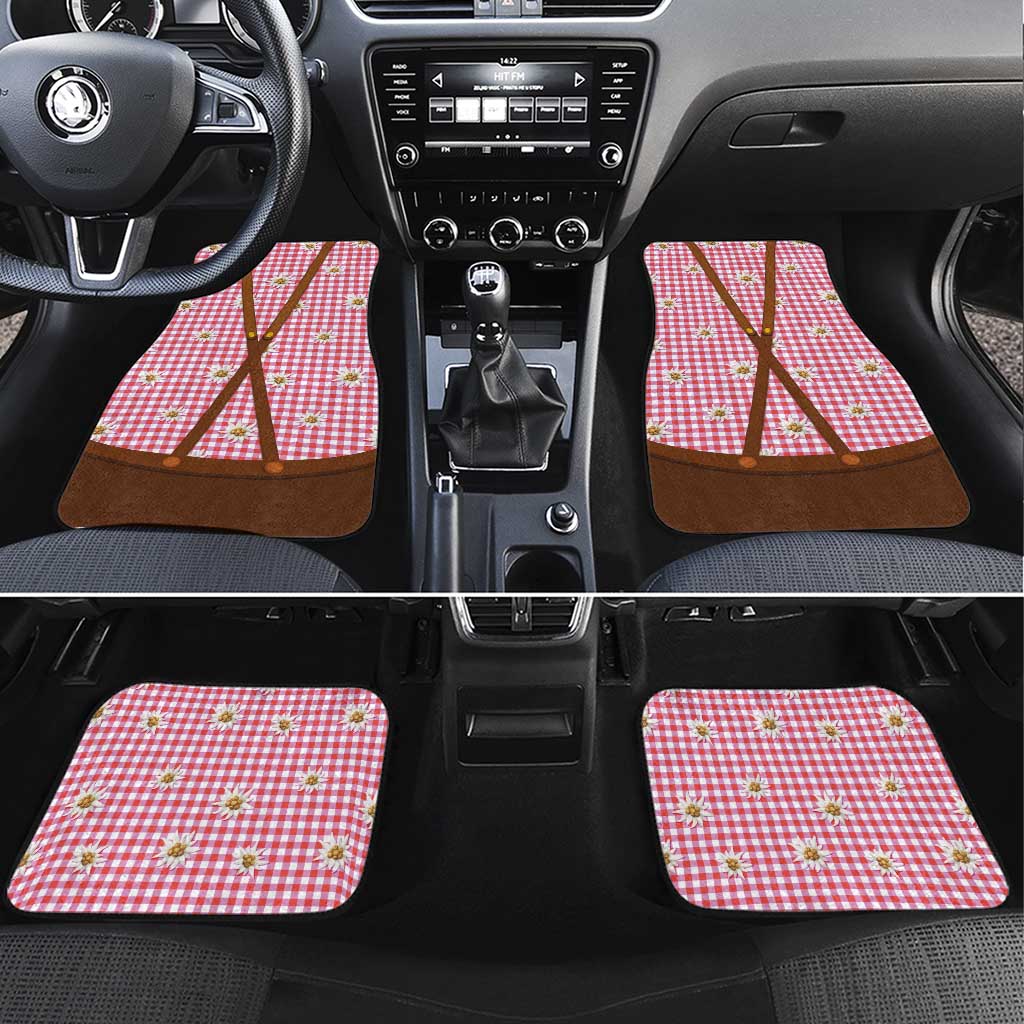 Traditional German Costume - Lederhosen and Soft Pretzel Car Mats Blue Plaid Pattern with Edelweiss Flowers