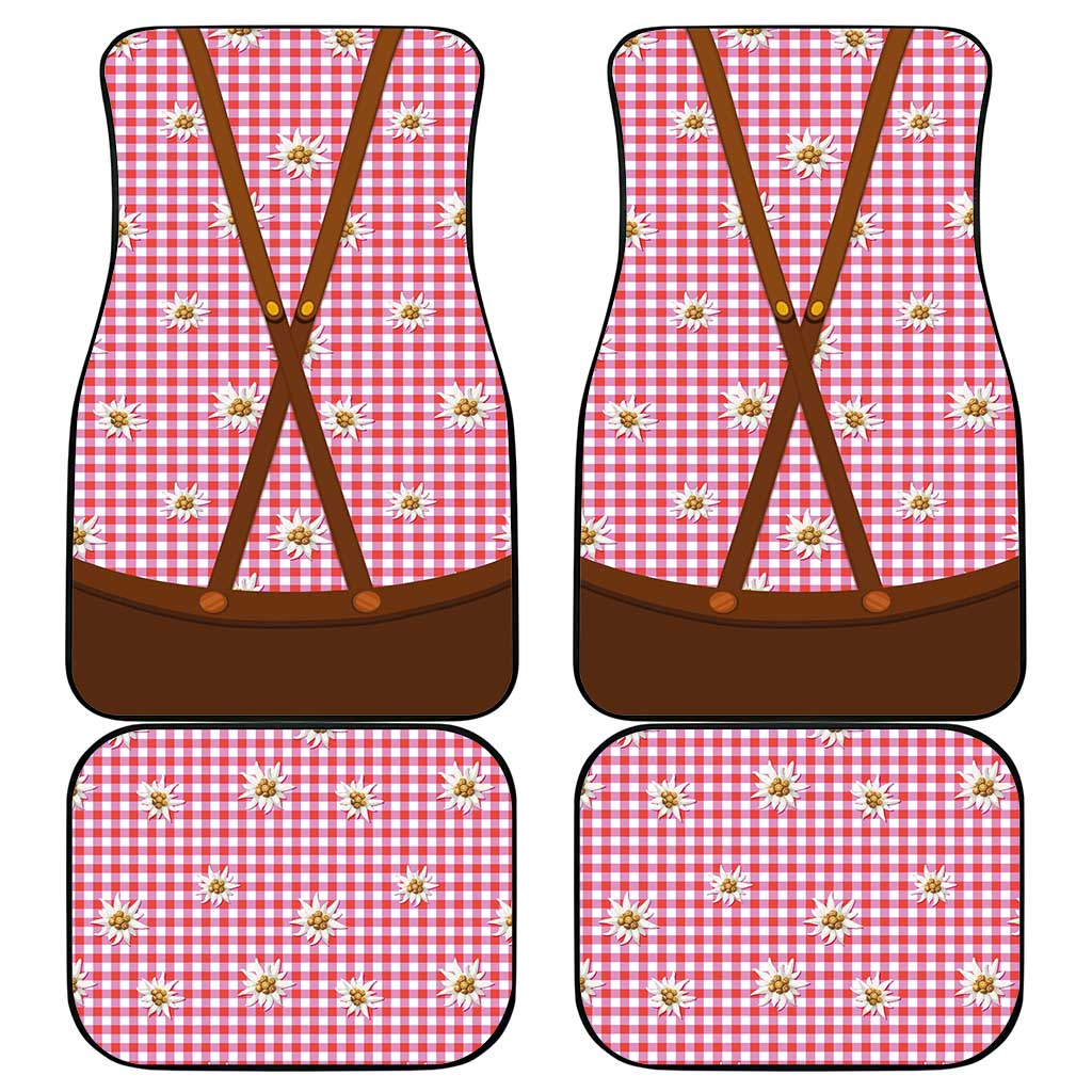 Traditional German Costume - Lederhosen and Soft Pretzel Car Mats Blue Plaid Pattern with Edelweiss Flowers