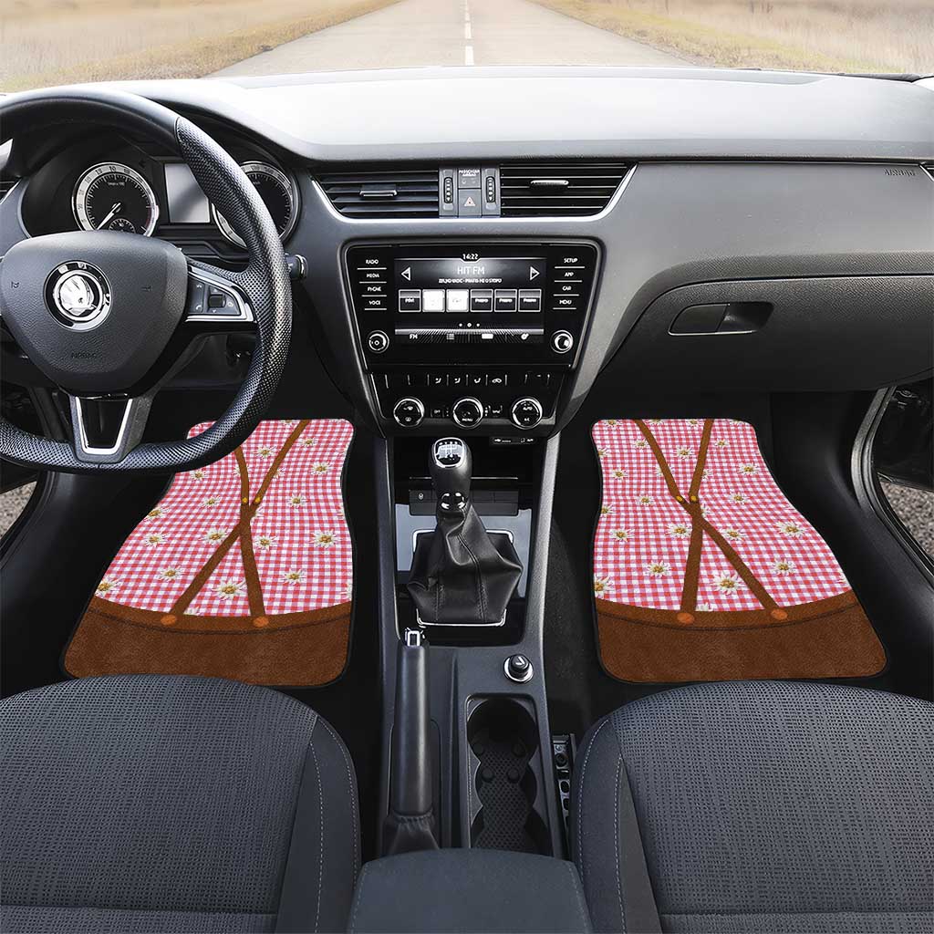 Traditional German Costume - Lederhosen and Soft Pretzel Car Mats Blue Plaid Pattern with Edelweiss Flowers