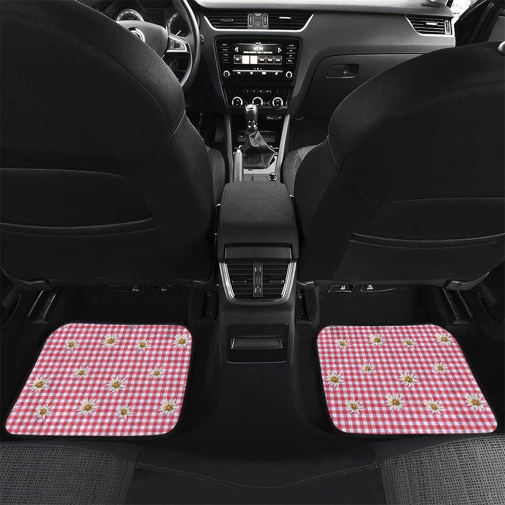 Traditional German Costume - Lederhosen and Soft Pretzel Car Mats Blue Plaid Pattern with Edelweiss Flowers