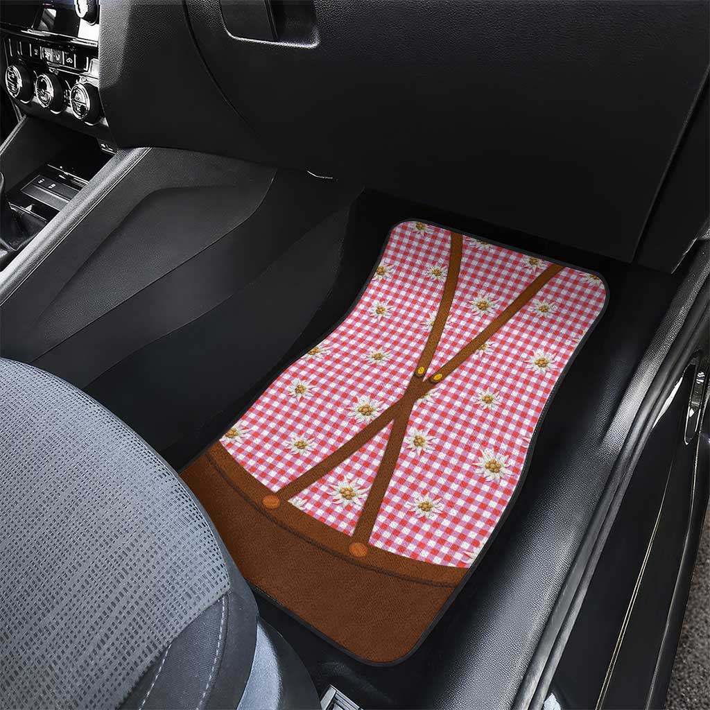 Traditional German Costume - Lederhosen and Soft Pretzel Car Mats Blue Plaid Pattern with Edelweiss Flowers