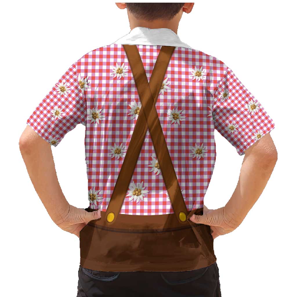 Traditional German Costume - Lederhosen and Soft Pretzel Family Matching Mermaid Dress and Hawaiian Shirt Blue Plaid Pattern with Edelweiss Flowers