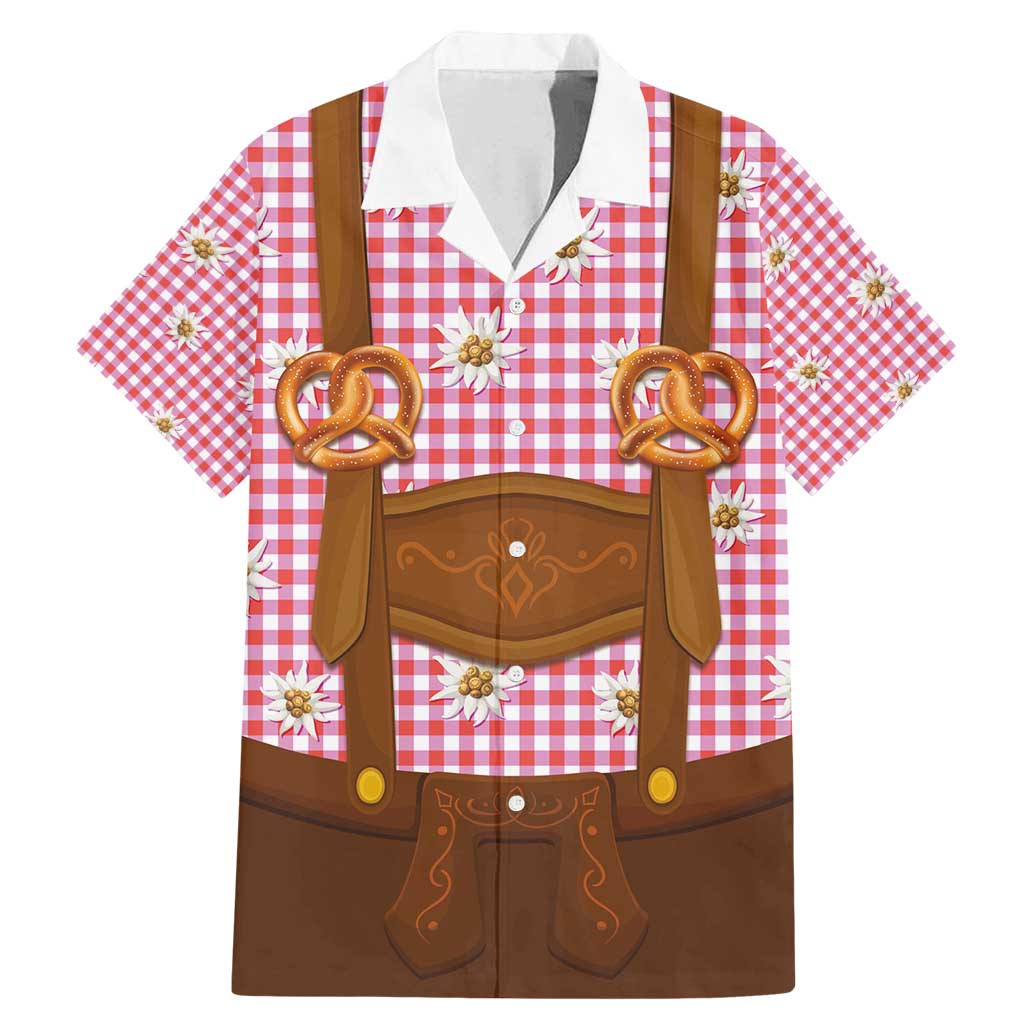 Traditional German Costume - Lederhosen and Soft Pretzel Family Matching Mermaid Dress and Hawaiian Shirt Blue Plaid Pattern with Edelweiss Flowers