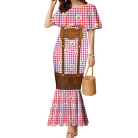 Traditional German Costume - Lederhosen and Soft Pretzel Family Matching Mermaid Dress and Hawaiian Shirt Blue Plaid Pattern with Edelweiss Flowers