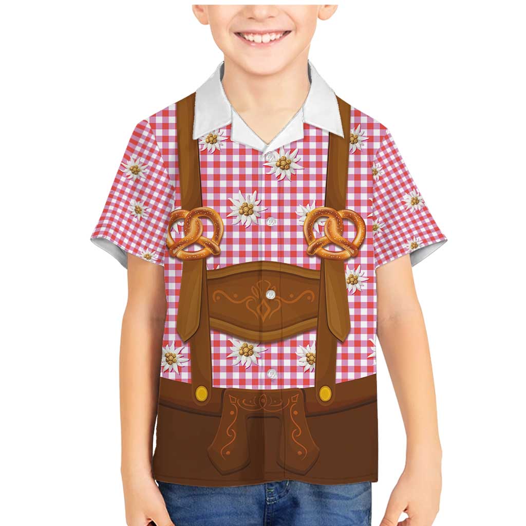 Traditional German Costume - Lederhosen and Soft Pretzel Family Matching Mermaid Dress and Hawaiian Shirt Blue Plaid Pattern with Edelweiss Flowers