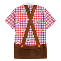 Traditional German Costume - Lederhosen and Soft Pretzel Family Matching Off The Shoulder Long Sleeve Dress and Hawaiian Shirt Blue Plaid Pattern with Edelweiss Flowers