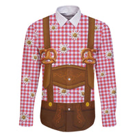 Traditional German Costume - Lederhosen and Soft Pretzel Family Matching Off The Shoulder Long Sleeve Dress and Hawaiian Shirt Blue Plaid Pattern with Edelweiss Flowers