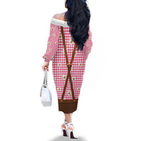 Traditional German Costume - Lederhosen and Soft Pretzel Family Matching Off The Shoulder Long Sleeve Dress and Hawaiian Shirt Blue Plaid Pattern with Edelweiss Flowers