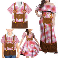 Traditional German Costume - Lederhosen and Soft Pretzel Family Matching Off Shoulder Maxi Dress and Hawaiian Shirt Blue Plaid Pattern with Edelweiss Flowers